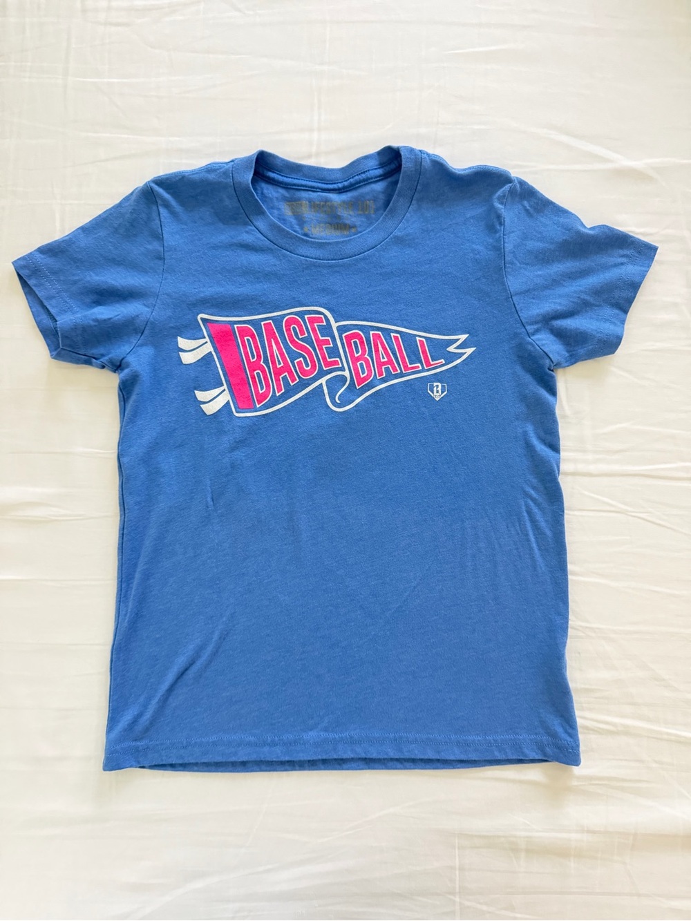 Baseball Lifestyle 101 Boys Medium Blue Pink Baseball Graphic T-Shirt